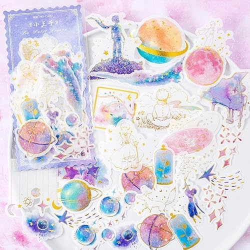 ZXMNBH Bronzing Stickers for Scrapbooking Kit Cute Little Prince Aesthetic Paper Diary Planner Junk Bullet Journaling Decorative Supplies 60 Pcs/Pack von ZXMNBH