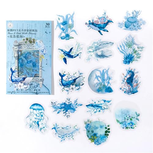 ZXMNBH PET Aufkleber für Scrapbooking Kit Blume Blau Meer Ästhetisches Papier Tagebuch Planer Junk Journaling Dekorative Lieferungen 30 Stück/Packung ZXMNBH PET Aufkleber für Scrapbooking Kit Blume Blau Meer Ästhetisches Papier Tagebuch Planer Junk Journaling Dekorative Lieferungen 30 Stück/Packung von ZXMNBH
