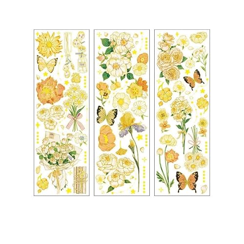 ZXMNBH PET-Bronzing-Aufkleber für Scrapbooking, Blumen, Gelb, ästhetisches Papier, Tagebuch, Planer, Junk Bullet Journaling, dekoratives Zubehör, 3 Stück/Packung ZXMNBH PET-Bronzing-Aufkleber für Scrapbooking, Blumen, Gelb, ästhetisches Papier, Tagebuch, Planer, Junk Bullet Journaling, dekoratives Zubehör, 3 Stück/Packung von ZXMNBH