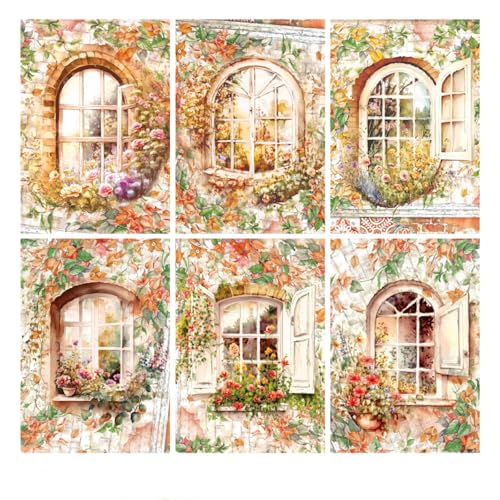 ZXMNBH Papier für Scrapbooking Kit Blume Fenster Collage Tagebuch Planer Materialien Erwachsene Junk Journaling Decor Supplies 30 Stück/Packung von ZXMNBH