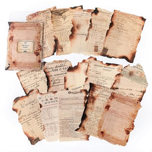 ZXMNBH Papier für Scrapbooking-Set, gebrannt, Vintage-Rechnungen, Collage, Tagebuch, Planer, Materialien, Erwachsene, Junk, Journaling, Dekor-Zubehör, 30 Stück/Packung von ZXMNBH