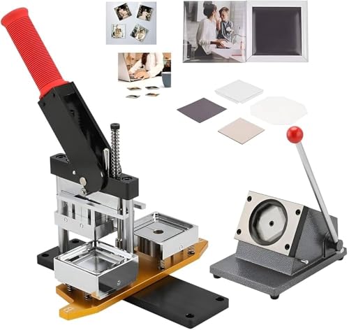 ZXNANA Fotomagnetmaschine, DIY Kühlschrankmagnete Pin Maker Maschine, mit 100 Sätzen Verbrauchsmaterialien Papierschneidermaschine, Button Badge Maker, Maschine 100 Stück (Black Machine+100pcs) von ZXNANA