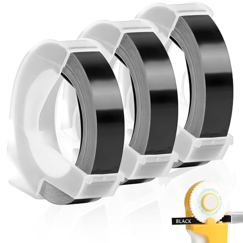 3 Rollen Prägegerät Etiketten Kompatibel Mit Dymo Prägeband 9mm Schwarz, Kompatibel Mit Selbstklebendes Dymo Omega Etikettenband Schwarz, Für 3d Schriftbänder Für Omega Junior Prägegerät von ZXNJA