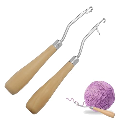 Knüpfhaken,2 Stück Fangnadel,Knüpfnadel,Häkelnadel Holz,Häkelnadel Set Mit Griff,Knüpfnadel Haar Häkelnadel Stricken Häkeln,Ergonomischer Griff Häkelnadel-Set Für Anfänger von ZXNJA