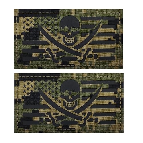 2 PCS Camouflage Piratenflaggenaufnäher, reflektierende taktische Moralapplikation, Haken- und Schleifenverschluss, US Flaggenaufnäher (6,as Shown) von ZXRSJBL