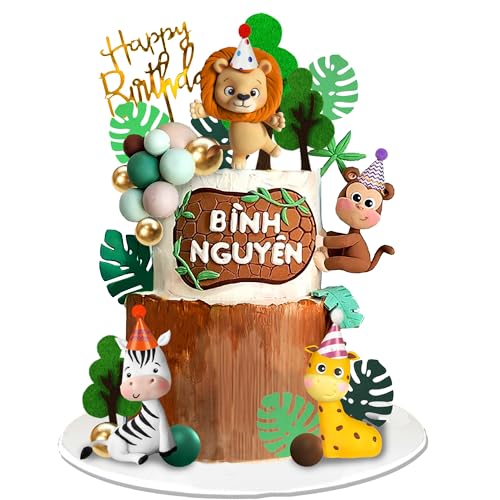 Safari-Tier-Kuchenaufsatz mit Kugeln, Palmblättern, Löwe, Zebra, Giraffe, Affe, für Kinder, Babyparty, Safari-Tiere, Thema, Geburtstagsparty-Zubehör Safari-Tier-Kuchenaufsatz mit Kugeln, Palmblättern, Löwe, Zebra, Giraffe, Affe, für Kinder, Babyparty, Safari-Tiere, Thema, Geburtstagsparty-Zubehör von ZXSWEET