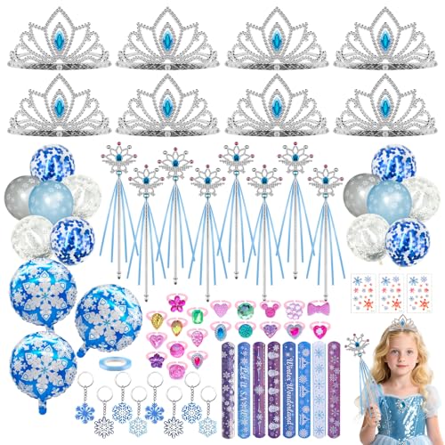 ZXShow Frozen Party Mitgebsel 69pcs Eiskönigin Set Kindergeburtstag Gastgeschenke mit Elsa Eiskönigin Krone Zauberstab Ring Armbänder Geburtstag Party Klein Geschenke Give Aways Mädchen von ZXShow