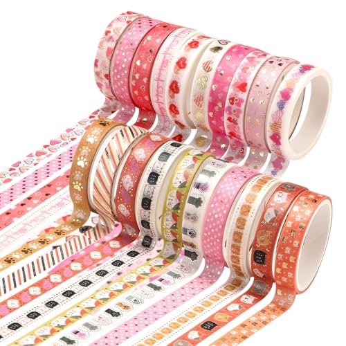 ZXTGBQ 20 Rolls Washi Tape Set, Masking Tape, Dekoratives Klebeband für Scrapbooking, Scrapbook Klebeband, Rosa (20) von ZXTGBQ