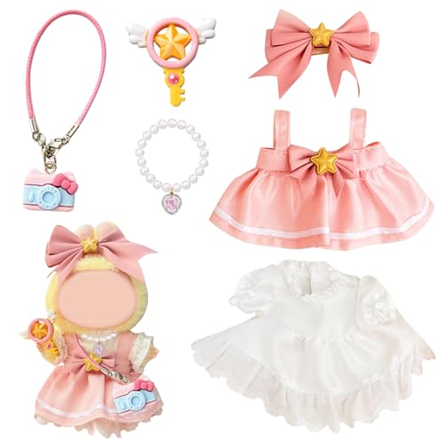 ZXTGBQ 6 Stück Kleidung für 17cm Puppen, Plüsch Puppenkleidung, Kuscheltier Kleidung Outfit, Puppenzubehör, für die 17 cm Mini Plüsch Puppen Plüschpuppe, Rosa (Plüschpuppe Nicht Enthalten) von ZXTGBQ