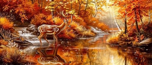 5D Diamond Painting Hirsch Diamant Painting Bilder Herbst, Diamond Painting Erwachsene DIY Full Eckige Diamant Kunst Malerei Stickerei Set Kreuzstich Basteln Erwachsene, Home Wand Dekor 40x95 cm 9-j von ZXYETTBD