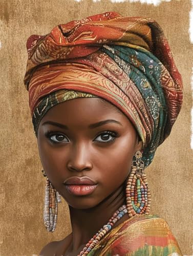 Afrikanische Frau Diamond Painting Erwachsene, 5D Diamant Painting Bilder Porträt DIY Runde Drill Diamant Kunst Malerei Stickerei Set für Kinder, Mosaikherstellung für Deko Wohnzimmer 20x30 cm j-U von ZXYETTBD