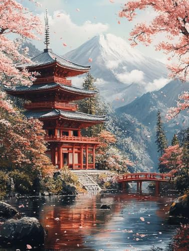 Japan Diamond Painting Erwachsene, 5D Diamant Painting Bilder Landschaft DIY Runde Drill Diamant Kunst Malerei Stickerei Set für Kinder Anfänger, Mosaikherstellung für Deko Wohnzimmer 35x50 cm 1-3 von ZXYETTBD