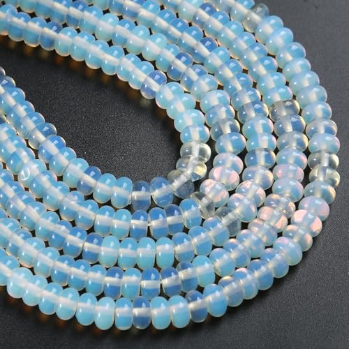 5 x 8 mm, 76 Stück, Naturstein, weißer Opal, Rondelle, Abstandhalter, lose Perlen, Abakus-Scheibe, runde lose Edelsteinperlen für Schmuckherstellung, Armband, Halskette 5 x 8 mm, 76 Stück, Naturstein, weißer Opal, Rondelle, Abstandhalter, lose Perlen, Abakus-Scheibe, runde lose Edelsteinperlen für Schmuckherstellung, Armband, Halskette von ZXYMLZI