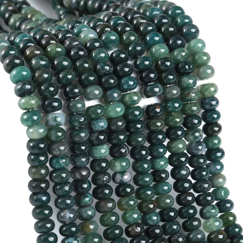 5 x 8 mm, 76 Stück natürlicher Moosachat-Stein, Rondelle, Abstandshalter, lose Perlen, Abakus-Scheibenstein, runde lose Edelsteinperlen für Schmuckherstellung, DIY, Armband, Halskette von ZXYMLZI
