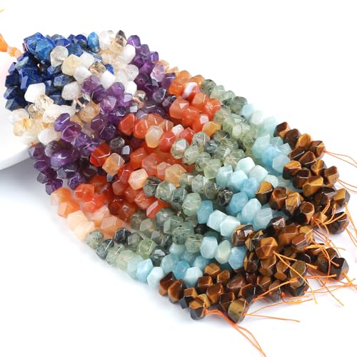 6 x 11 mm, 25 Stück natürliche 7 Chakra-gemischte Quarz-Kristallsteine, unregelmäßige Spezialschliff-Steinperlen, lose Perlen für Schmuck, DIY, Armband, 19,1 cm von ZXYMLZI