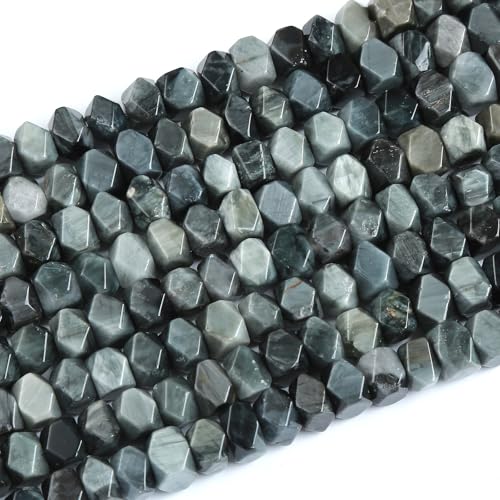 6 x 11 mm, 25 Stück natürliche Falkenaugensteine, unregelmäßig, speziell geschliffene Steinperlen, lose Perlen für Schmuck, DIY, Armband, 19,1 cm von ZXYMLZI