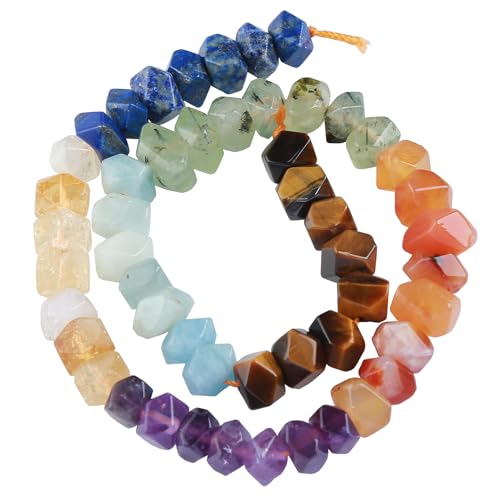 6 x 11 mm, 50 Stück natürliche 7 Chakra-gemischte Quarz-Kristallsteine, unregelmäßige Spezialschliff-Steinperlen, lose Perlen für Schmuck, DIY, Armband, 38,1 cm von ZXYMLZI
