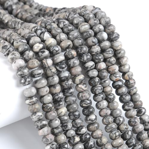 76 Stück 5 x 8 mm Naturstein, graue Karte, Jaspis, Rondelle, Abstandshalter, lose Abakus-Scheibenstein, runde lose Edelsteinperlen für Schmuckherstellung, DIY, Armband, Halskette 76 Stück 5 x 8 mm Naturstein, graue Karte, Jaspis, Rondelle, Abstandshalter, lose Abakus-Scheibenstein, runde lose Edelsteinperlen für Schmuckherstellung, DIY, Armband, Halskette von ZXYMLZI