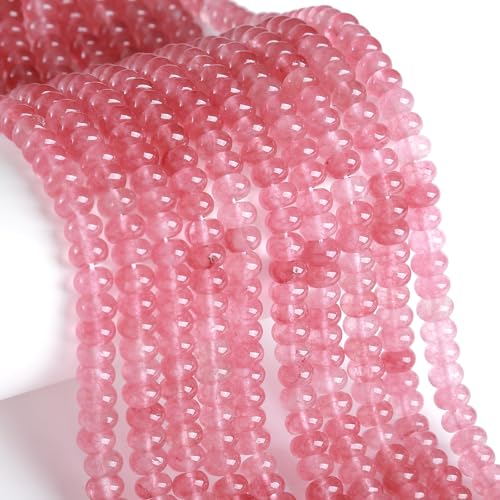 76 Stück 5 x 8 mm Naturstein Erdbeerquarz Jade Rondelle Abstandshalter lose Perlen Abakus Scheibe Stein Runde lose Edelsteinperlen für Schmuckherstellung DIY Armband Halskette von ZXYMLZI