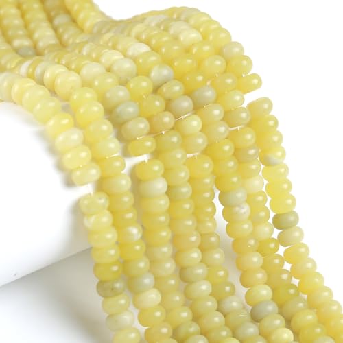 76 Stück 5 x 8 mm Naturstein Zitrone, Jade, Rondelle, Abstandshalter, lose Abakus-Scheibenstein, runde lose Edelsteinperlen für Schmuckherstellung, DIY, Armband, Halskette von ZXYMLZI