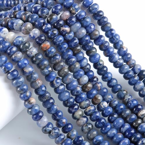 76 Stück 5 x 8 mm Naturstein blaue Sodalith-Rondelle-Abstandshalter lose Abakus-Scheibenstein runde lose Edelsteinperlen für Schmuckherstellung DIY Armband Halskette von ZXYMLZI