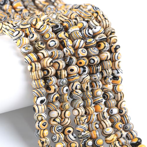 76 Stück 5 x 8 mm Naturstein gelbe Malachit-Rondelle-Abstandshalter lose Abakus-Scheibenstein runde lose Edelsteinperlen für Schmuckherstellung DIY Armband Halskette von ZXYMLZI