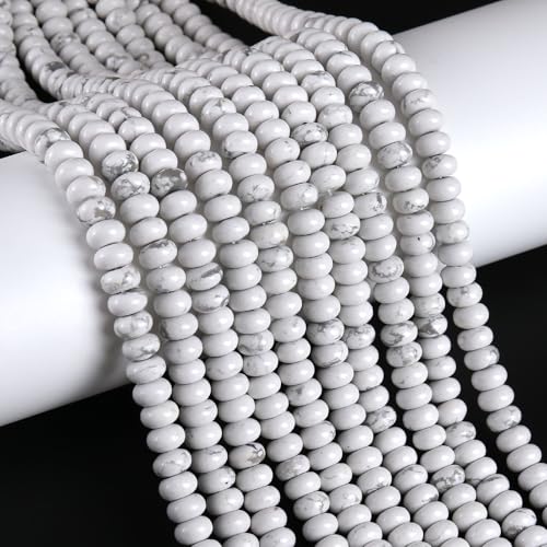 76 Stück 5 x 8 mm Naturstein weißer Howlith Türkis Rondelle Abstandshalter lose Perlen Abakus Scheibe Stein runde lose Edelsteinperlen für Schmuckherstellung DIY Armband Halskette 76 Stück 5 x 8 mm Naturstein weißer Howlith Türkis Rondelle Abstandshalter lose Perlen Abakus Scheibe Stein runde lose Edelsteinperlen für Schmuckherstellung DIY Armband Halskette von ZXYMLZI