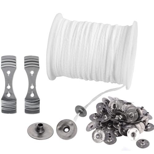 ZXYZLJJD Natürliche Baumwollkerze Wick Kern 200ft/Rolle mit 100 Pcs Metall Wick Sustainers+2 Metall Fixer Perfekt für die Herstellung von Kerzen und Öllampen, DIY Handmade Candle Making Supplie von ZXYZLJJD