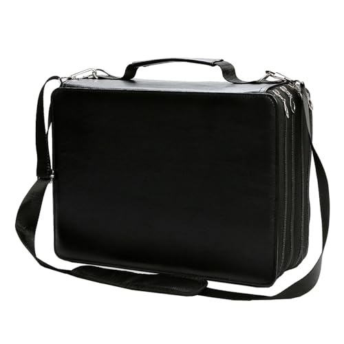 Farbstift-Etui 168-Loch-Markierungsstifttasche aus PU-Leder mit großer Kapazität, mehrschichtiger Reißverschlussriemen, abnehmbare Aufbewahrungstasche for Markierstifte Fur FedermäPpchen(168 Hole Blac von ZYAGH