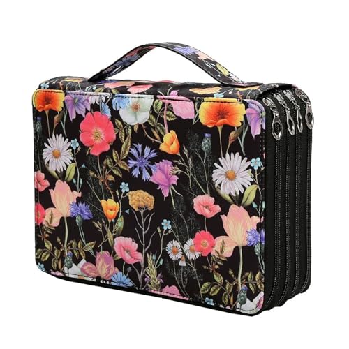 Farbstift-Etui Bleistifttasche mit 200 Löchern, bunte Blumen, Stifttasche, kreatives Skizzieren, multifunktionales Federmäppchen-Set for Studenten mit großer Kapazität Fur FedermäPpchen(A(Empty bag)) von ZYAGH