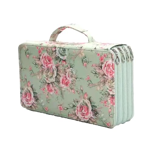 ZYAGH Farbstift-Etui Tragbares Stiftetui aus PU-Leder mit 300 Löchern und großer Kapazität. Multifunktionale tragbare Stifttasche zur Aufbewahrung von Schreibwaren Fur FedermäPpchen(Green canvas) von ZYAGH