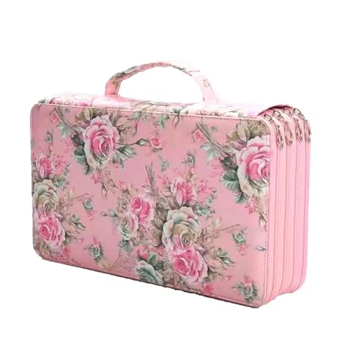 ZYAGH Farbstift-Etui Tragbares Stiftetui aus PU-Leder mit 300 Löchern und großer Kapazität. Multifunktionale tragbare Stifttasche zur Aufbewahrung von Schreibwaren Fur FedermäPpchen(Pink canvas) von ZYAGH