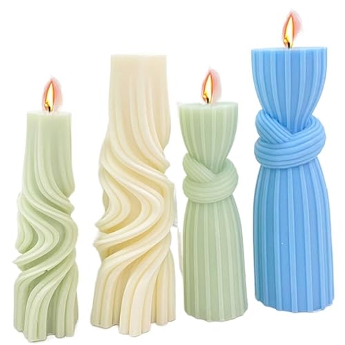 ZYAGH Silikon-Kerzenform Geometrische Knoten Zylinder Silikon Kerze Form 3D Welle Säule Seife Harz Form Streifen Schokolade Herstellung Set Schreibtisch Gips Dekor Geschenk Fur Kerzenform(B L) von ZYAGH