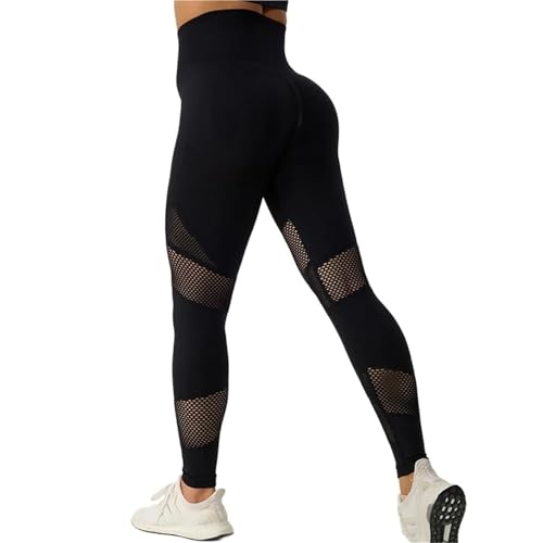 ZYAYNG Mesh Yoga-Hose Yoga-Leggings for Damen, sexy Netzstoff, Laufhose, hohe Taille, Fitness, Gym, Sport-Leggings FüR Sport Yoga Gym(Black,M) von ZYAYNG