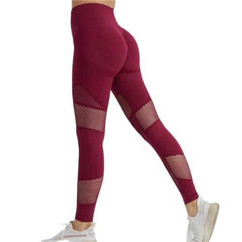 ZYAYNG Mesh Yoga-Hose Yoga-Leggings for Damen, sexy Netzstoff, Laufhose, hohe Taille, Fitness, Gym, Sport-Leggings FüR Sport Yoga Gym(Red,L) von ZYAYNG