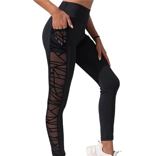 ZYAYNG Mesh Yoga-Hose Yoga-Leggings mit Netzstoff, sexy Workout, Fitness, Enge Leggings, Outdoor-Fitnessstudio, Sporthose for Damen FüR Sport Yoga Gym(Black,M) von ZYAYNG