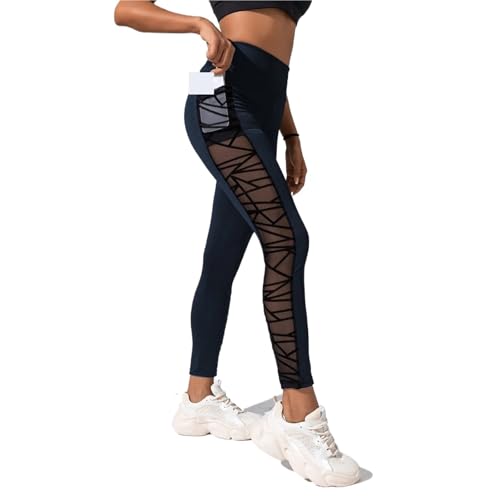 ZYAYNG Mesh Yoga-Hose Yoga-Leggings mit Netzstoff, sexy Workout, Fitness, Enge Leggings, Outdoor-Fitnessstudio, Sporthose for Damen FüR Sport Yoga Gym(Deep Blue,XL) von ZYAYNG