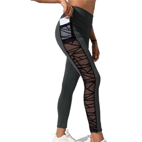 ZYAYNG Mesh Yoga-Hose Yoga-Leggings mit Netzstoff, sexy Workout, Fitness, Enge Leggings, Outdoor-Fitnessstudio, Sporthose for Damen FüR Sport Yoga Gym(Grey,XXL) von ZYAYNG
