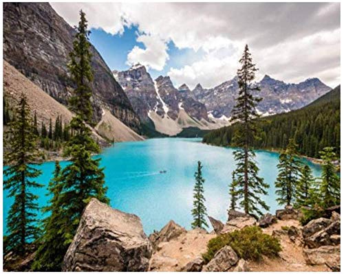 Moränensee im Banff Nationalpark Kanadische Rockies Alberta Kanada Malen nach Zahlen Kits für Erwachsene Kinder DIY Wandkunst Bild Gerahmte Leinwand Ölgemälde Set Digital Paintworks für Begi von ZYCD