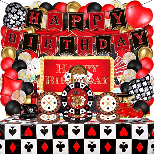 87-teiliges Casino-Partyzubehör Las Vegas Happy Birthday Party-Geschirr-Set Casino-Nachtparty-Dekorationszubehör Pokerkartenspiel Club Herz Spaten Pappteller Serviettengabel für 16 Gäste 87-teiliges Casino-Partyzubehör Las Vegas Happy Birthday Party-Geschirr-Set Casino-Nachtparty-Dekorationszubehör Pokerkartenspiel Club Herz Spaten Pappteller Serviettengabel für 16 Gäste von ZYDNANYANG