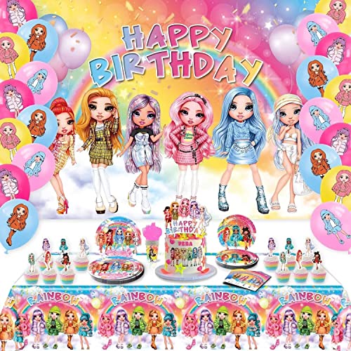 Geburtstag Mädchen Mottoparty Geschirr, Stück Thema Geburtstag Partygeschirr,Kindergeburtstag mit Luftballons Tischdecken Pappteller Banners,Cake Toppers (Rainbow) von ZYDNANYANG