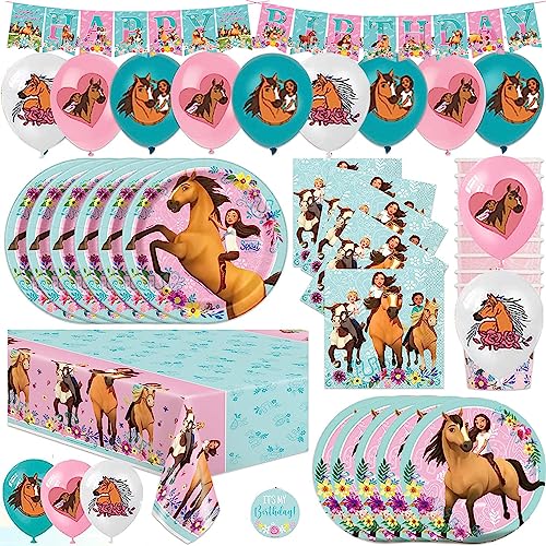 Pferd Birthday Party Zubehör für Mädchen | Horse Riding Free Untamed Horse Decorations | Für 16 Gäste | Mit Banner, Tischdecke, Tellern, Servietten, Luftballons | Mit Lucky, Pru und Abigail Pferd Birthday Party Zubehör für Mädchen | Horse Riding Free Untamed Horse Decorations | Für 16 Gäste | Mit Banner, Tischdecke, Tellern, Servietten, Luftballons | Mit Lucky, Pru und Abigail von ZYDNANYANG