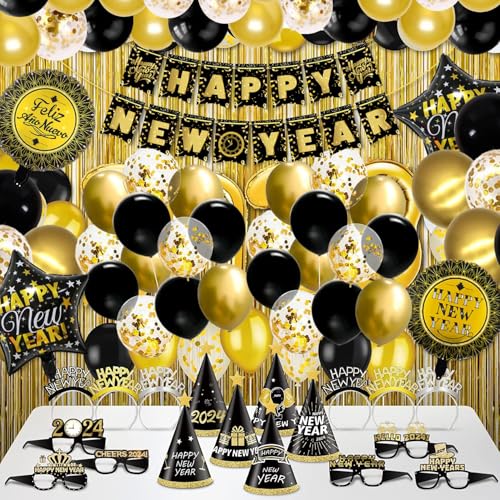 Silvester Deko 2025 Silvesterparty Dekoration Set, Glitter Frohes Neues Jahr Banner,Silvester-Partyhüte ,Stirnband Tiara NYE,Luftballons zur Silvesterdeko,Für Nye Dekorationen 2025 Silvester Deko 2025 Silvesterparty Dekoration Set, Glitter Frohes Neues Jahr Banner,Silvester-Partyhüte ,Stirnband Tiara NYE,Luftballons zur Silvesterdeko,Für Nye Dekorationen 2025 von ZYDNANYANG