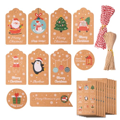 ZYDYRX 100 Stück Weihnachts Geschenkanhänger Hängeetiketten Christmas Tags Xmas Braun Kraftpapier Etiketten Anhänger mit Farbschnur und Jute Schnur für Weihnachtsdekoration Kunsthandwerk - B ZYDYRX 100 Stück Weihnachts Geschenkanhänger Hängeetiketten Christmas Tags Xmas Braun Kraftpapier Etiketten Anhänger mit Farbschnur und Jute Schnur für Weihnachtsdekoration Kunsthandwerk - B von ZYDYRX