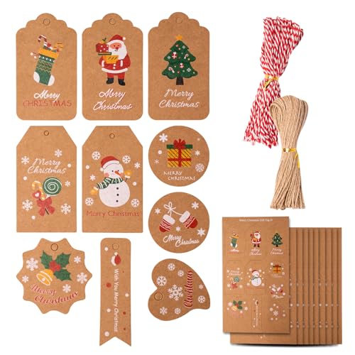 ZYDYRX 100 pcs Weihnachts Geschenkanhänger Hängeetiketten Christmas Tags 6 Formen Xmas Braun Kraftpapier Etiketten Anhänger mit Farbschnur und Jute Schnur für Weihnachtsdekoration Kunsthandwerk D ZYDYRX 100 pcs Weihnachts Geschenkanhänger Hängeetiketten Christmas Tags 6 Formen Xmas Braun Kraftpapier Etiketten Anhänger mit Farbschnur und Jute Schnur für Weihnachtsdekoration Kunsthandwerk D von ZYDYRX