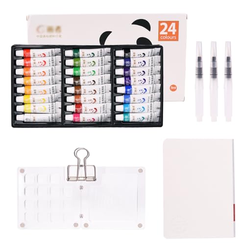 ZYDYRX 24 Farben Mini Aquarell Travel Set mit Aquarellpapier Journal, Aquarellpinsel Stiftel, Clip, Skizzenbuch Palette Set 15 Grids Tragbares Acryl Malpalette Malkasten Tragbare Gouache Farben Set ZYDYRX 24 Farben Mini Aquarell Travel Set mit Aquarellpapier Journal, Aquarellpinsel Stiftel, Clip, Skizzenbuch Palette Set 15 Grids Tragbares Acryl Malpalette Malkasten Tragbare Gouache Farben Set von ZYDYRX