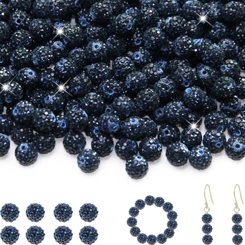 100 Stück 10 mm Strass-Perlen zur Schmuckherstellung, hellblau, glänzend, rund, Shamballa-Disco-Baseball-Halskette, Perlen, funkelnde Kristall-Ton, Pavé-Fassung, Strassperlen für DIY-Armbänder von ZYEHXED