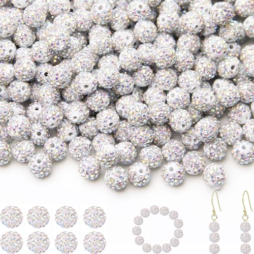 100 Stück 10 mm Strassperlen für Schmuckherstellung, weiße, glänzende runde Shamballa-Disco-Baseball-Halskette, Perlen, funkelnde Kristall-Ton, Pavé-Fassung, Strass-Perlen für DIY-Armbänder, Ohrringe von ZYEHXED
