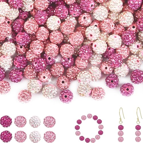 100 Stück Strass-Perlen, 10 mm, rosa, glitzernd, runde Shamballa-Discokugel-Perlen, glänzende Kristall-Ton, Pavé-Fassung, Diamant-Strasssteine für Baseball-Halsketten, Armbänder, Ohrringe, 100 Stück Strass-Perlen, 10 mm, rosa, glitzernd, runde Shamballa-Discokugel-Perlen, glänzende Kristall-Ton, Pavé-Fassung, Diamant-Strasssteine für Baseball-Halsketten, Armbänder, Ohrringe, von ZYEHXED