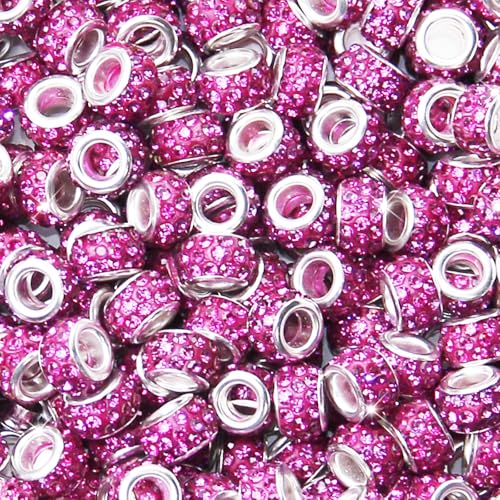100 Stück Strassperlen mit großem Loch, Abstandshalter, Rosenrot, europäisches Handwerk, großes Loch, Strasssteine, Lampwork, Murano-Perlen, Feen-Zauberstab, Gartenperlen für DIY-Armbänder, Halsketten von ZYEHXED